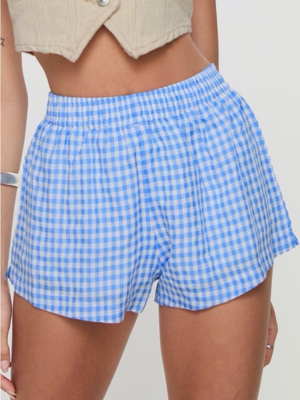 Princess Polly Blue and White Gingham Women's Boxer Shorts